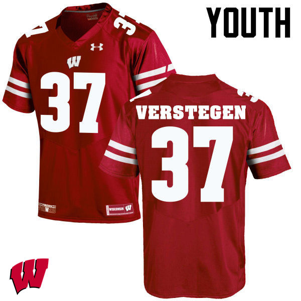 Wisconsin Badgers Youth #37 Brett Verstegen NCAA Under Armour Authentic Red College Stitched Football Jersey MF40C87AI